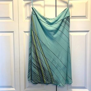 Green diagonally stripped midi silk skirt